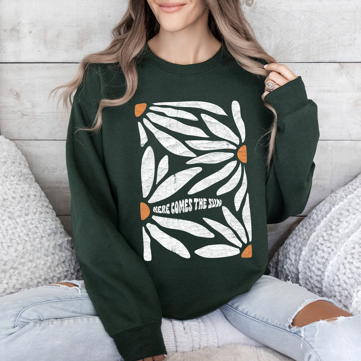 Here Comes The Sun Boho Floral Design Art Print Collection Vintage Inspired Sweatshirt