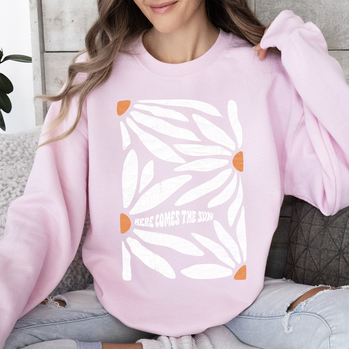 Here Comes The Sun Boho Floral Design Art Print Collection Vintage Inspired Sweatshirt