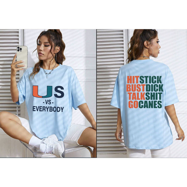 "Hit Stick Bust Dick Talk Shit" Miami Hurricanes Fan T-Shirt - Hard-Hitting U Football Tee, Sarcastic Miami Defense Graphic Shirt, Funny Hurricanes Tailgate Apparel