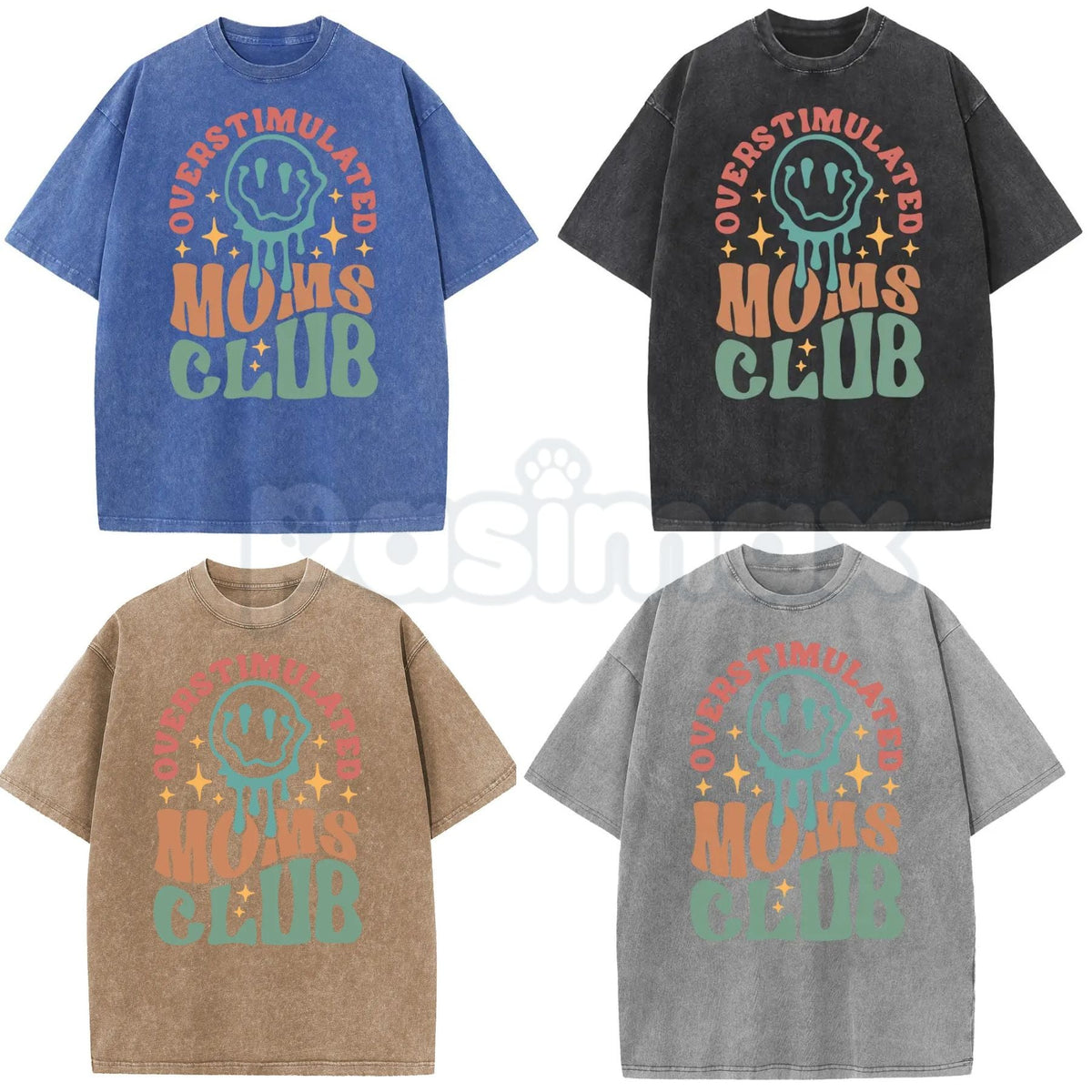 Holafish Oversize Acid Wash Vintage “MOM’S Club” T-Shirt – Retro Aesthetic Graphic Streetwear