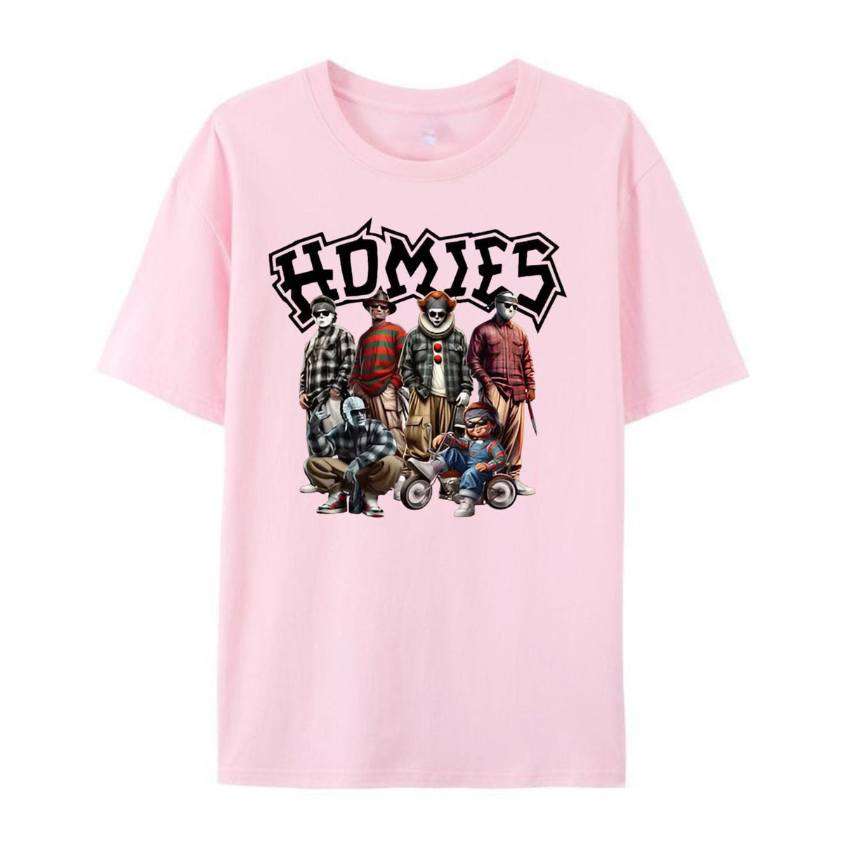 "Homies Horror" Movie Villains T-Shirt - Funny Chicano Lowrider Style Tee, Urban Halloween Streetwear