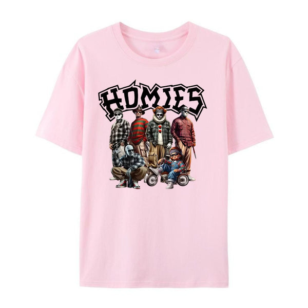 "Homies Horror" Movie Villains T-Shirt - Funny Chicano Lowrider Style Tee, Urban Halloween Streetwear