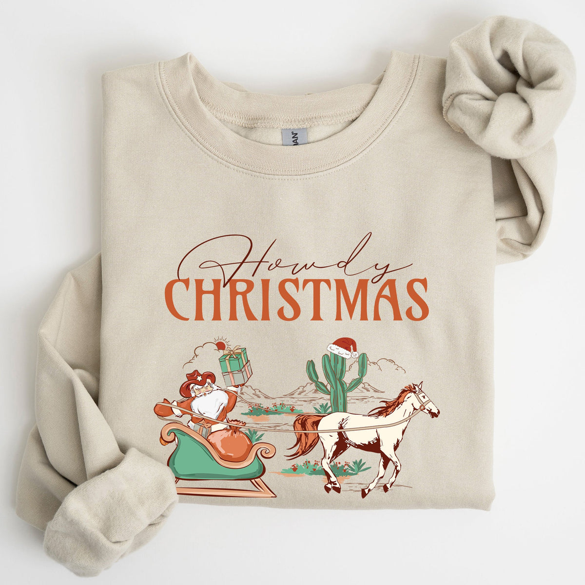 Howdy Christmas Cowboy Santa Western Sleigh Horse Country Xmas Seasonal Sweatshirt