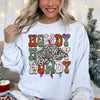 Howdy Christmas Leopard Print Cowboy Hat Retro Text Graphic Seasonal Holiday Sweatshirt