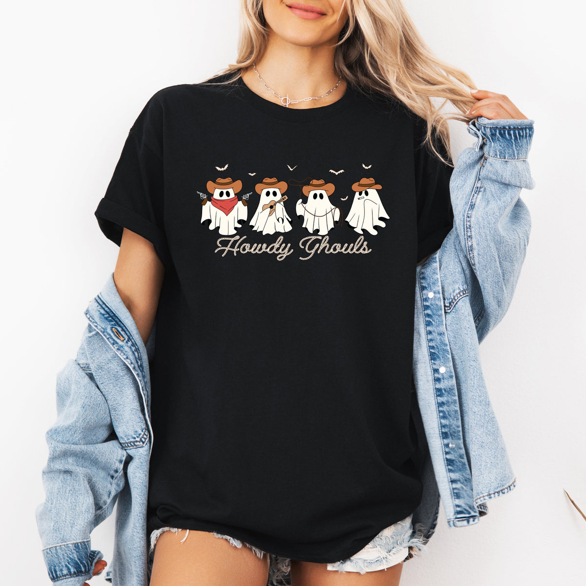 Howdy Ghouls Cowboy Ghosts Western Halloween Spooky Hoedown Night Frontier Edition Graphic Tee
