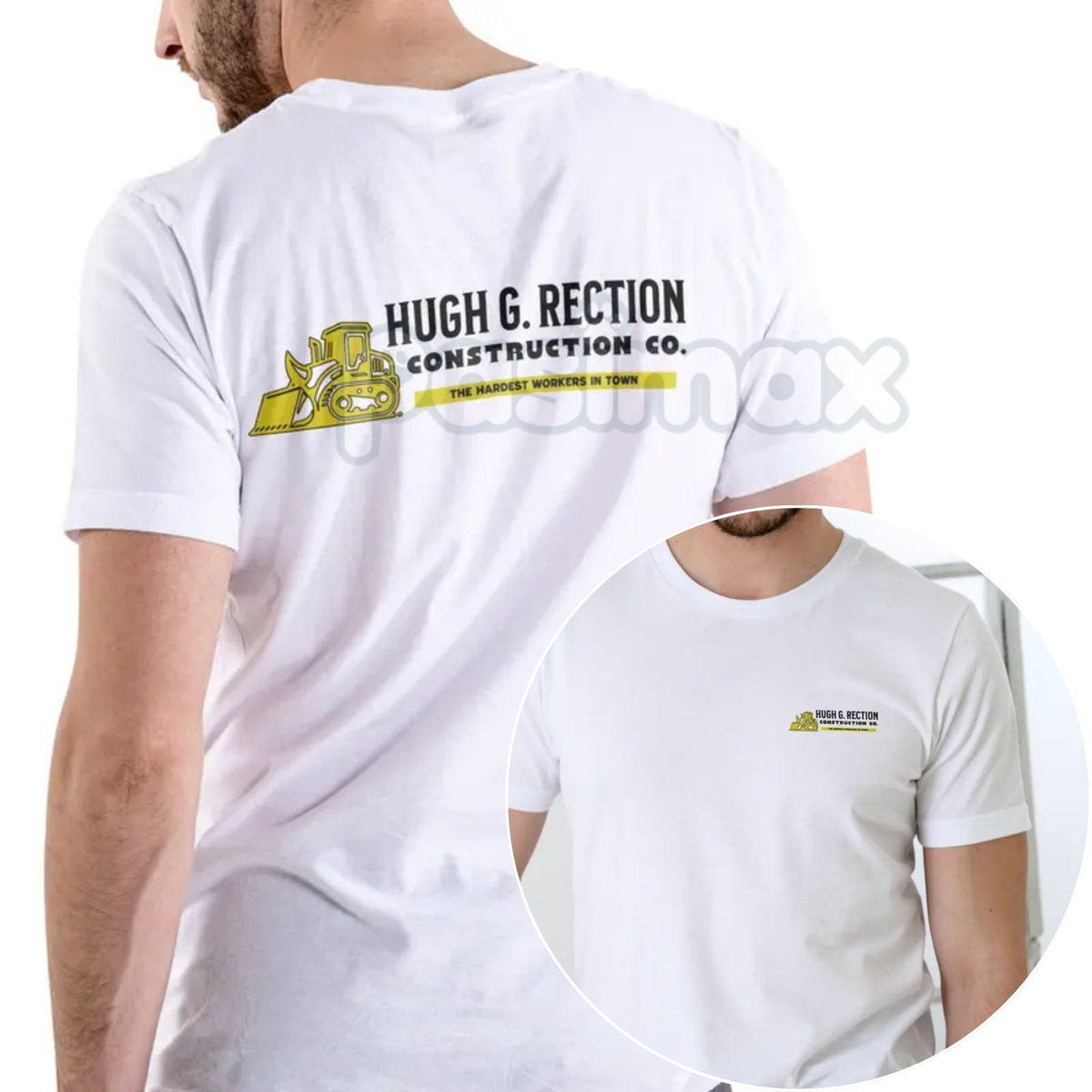 Hugh G Rection Construction Co. Funny T Shirt - Adult Humor Logo Design Tee, Unisex Cotton Black Tee for Men