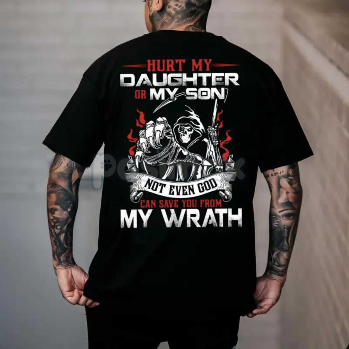 "Hurt My Daughter or Son, Not Even God Can Save You" T-Shirt - Protective Dad Graphic Tee, Funny Father Slogan Shirt, Unisex Parental Gift