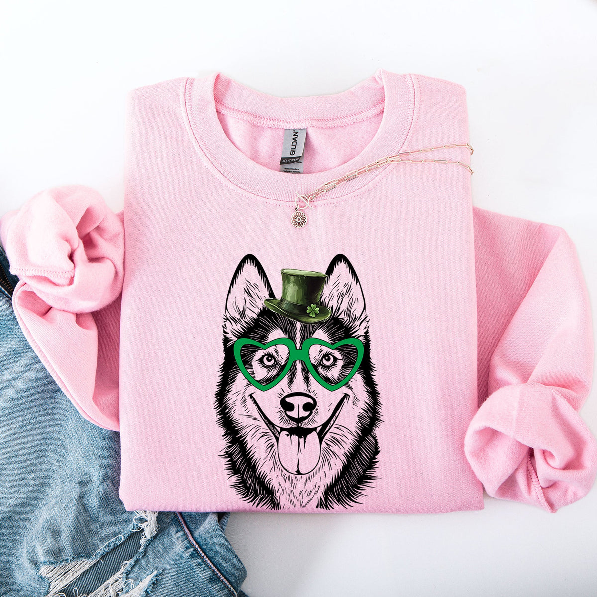 Husky Adorable Dog St Patrick's Day Lucky Irish Whimsical Festive Classic Sweatshirt
