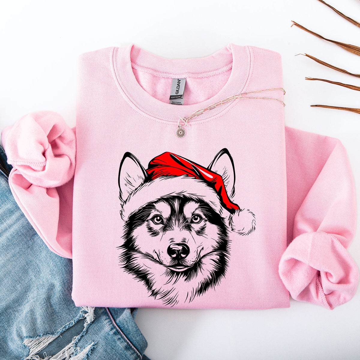Husky Santa Christmas Dog Lover Festive Holiday Theme For Pet Lovers Cozy Fleece Sweatshirt