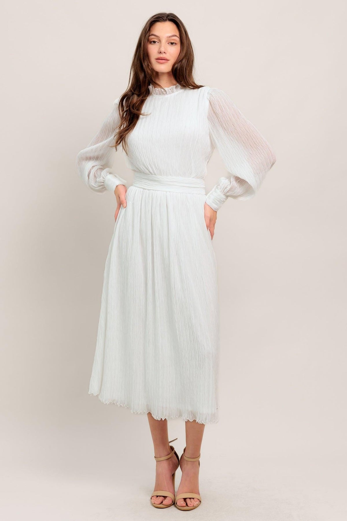 FOREVER WAITING WOVEN MIDI DRESS