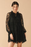 THIS & THAT BLACK WOVEN LACE MINI DRESS