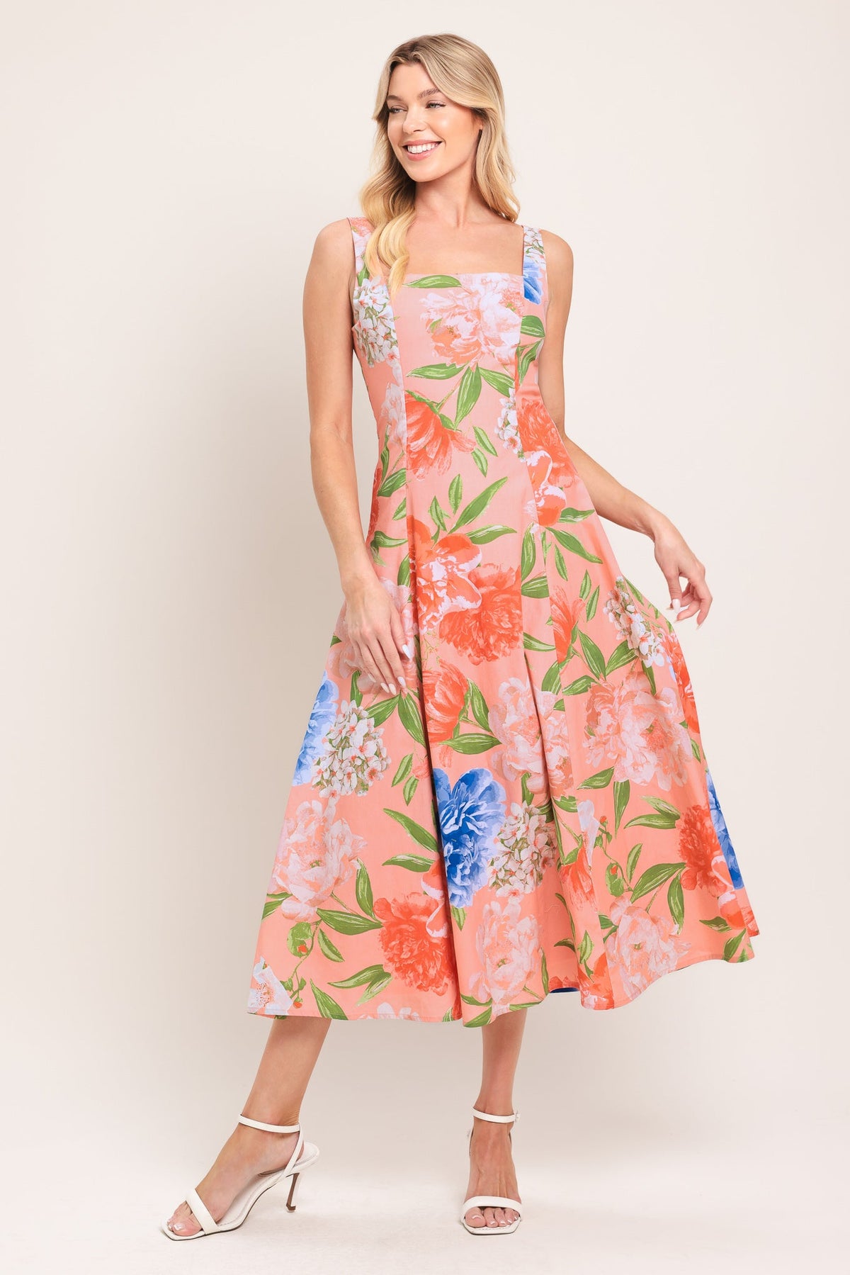 PEACH PETAL WOVEN MIDI DRESS