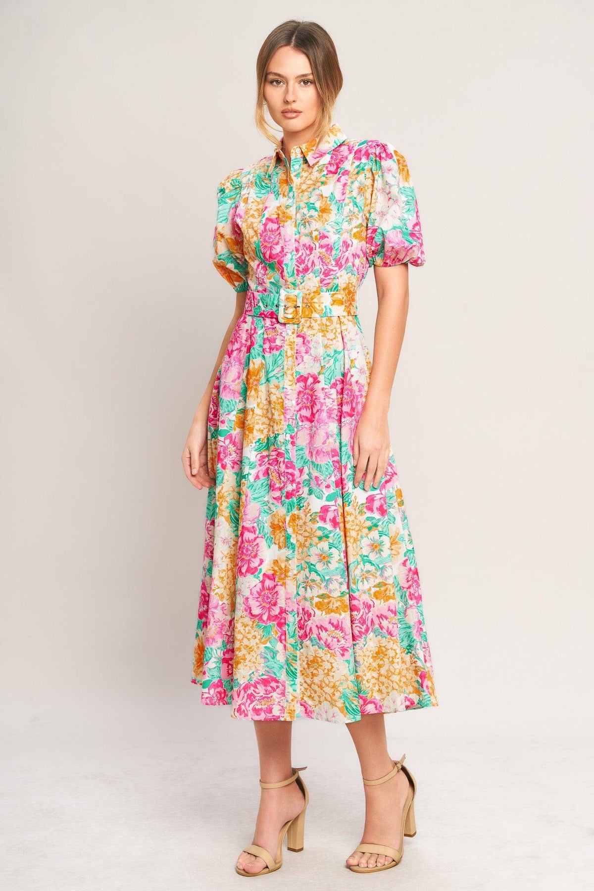 BLOOMING GARDEN WOVEN MIDI DRESS