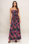 NIGHT FLORIST POWER MESH MAXI DRESS