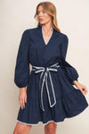 URBAN NOIR NAVY WOVEN MINI DRESS