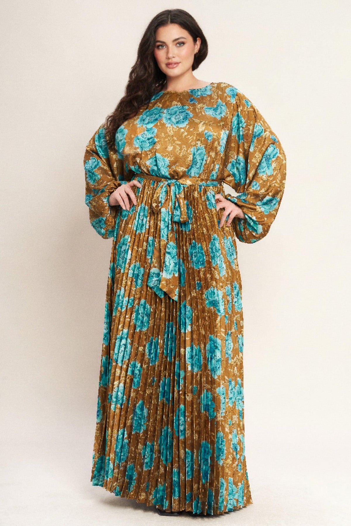 GOLDEN BLOOM LUXE WOVEN SATIN MAXI DRESS