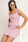 ON MY WAY PINK  WOVEN TWEED MINI DRESS