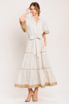 PARIS MORNING TAUPE WOVEN MIDI DRESS
