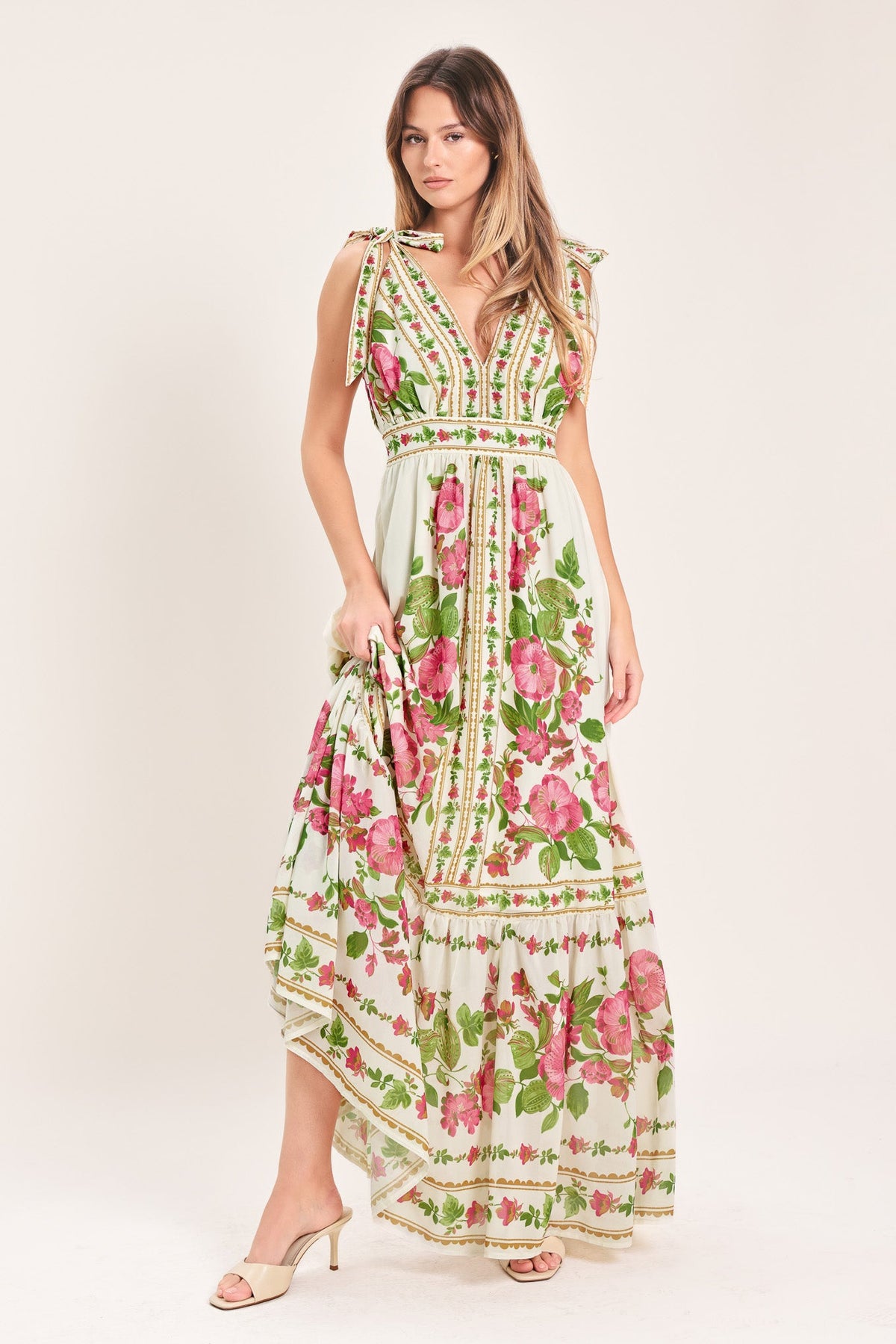ROSE VINE ROMANCE WOVEN MAXI DRESS
