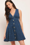 INDIGO FLARE DENIM MINI DRESS