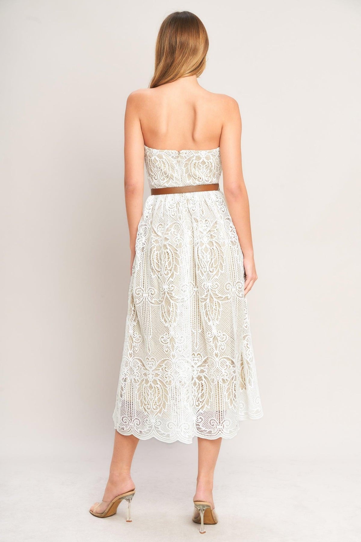ELEGANT GARDEN WOVEN LACE MIDI DRESS