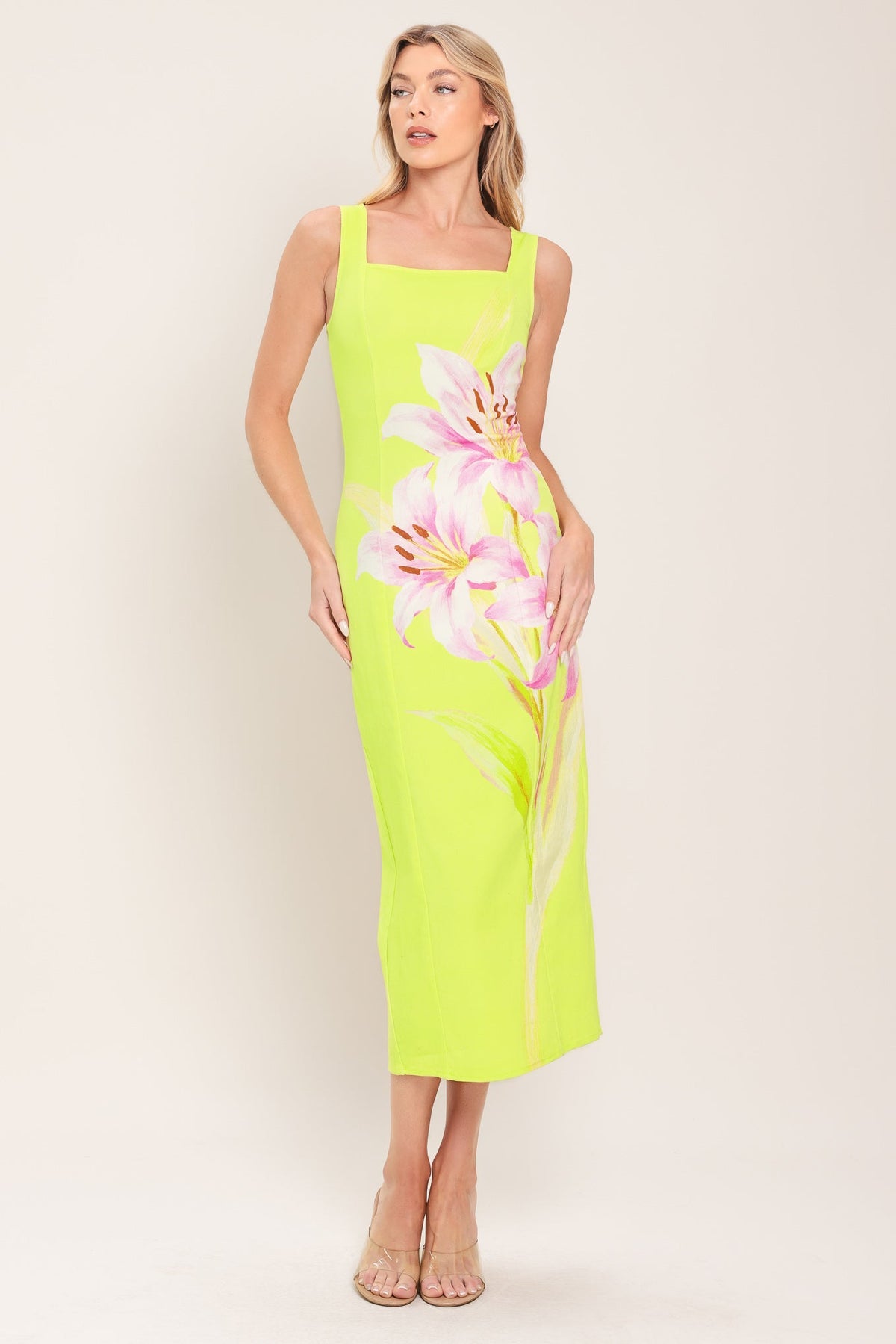 LUSH LIME WOVEN MIDI DRESS