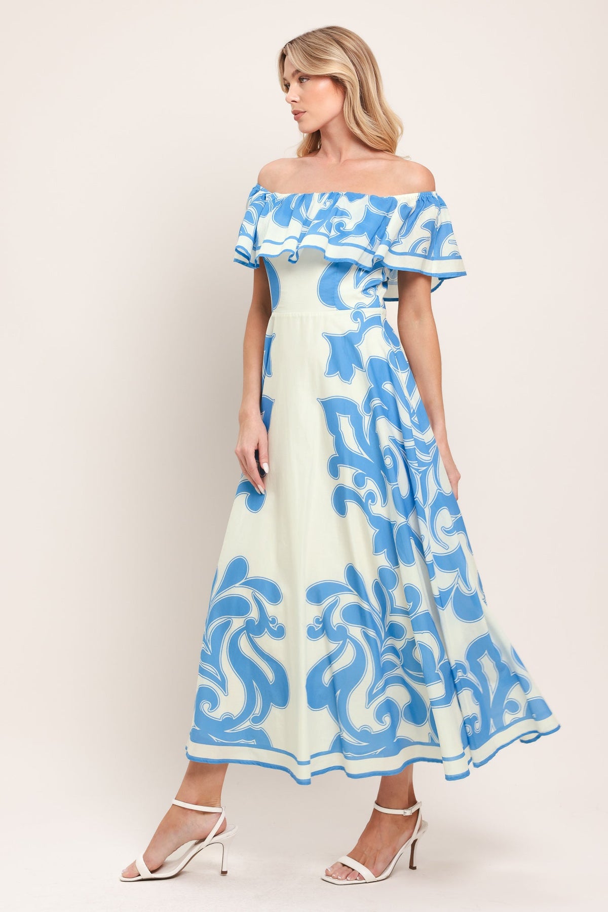 BLUE MAJOLICA WOVEN MIDI DRESS