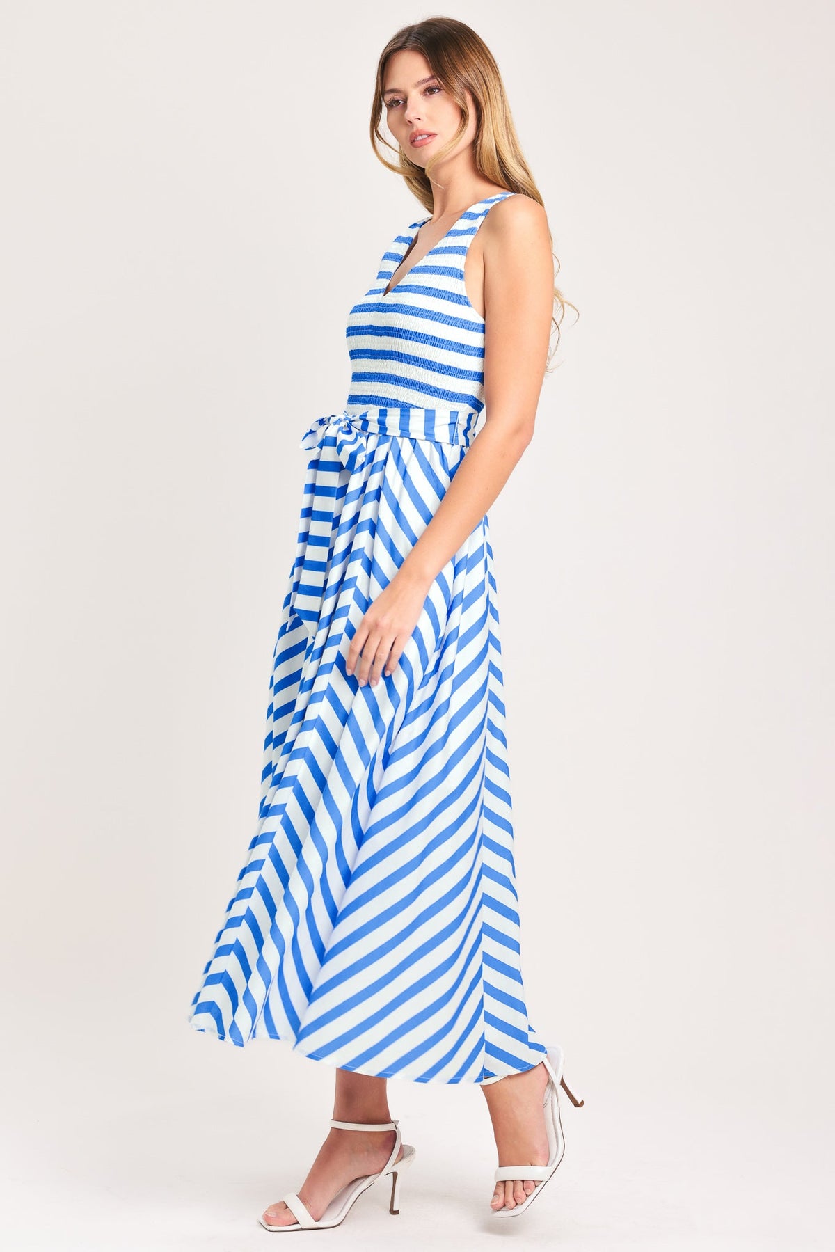 BLUE SERENA WOVEN MIDI DRESS
