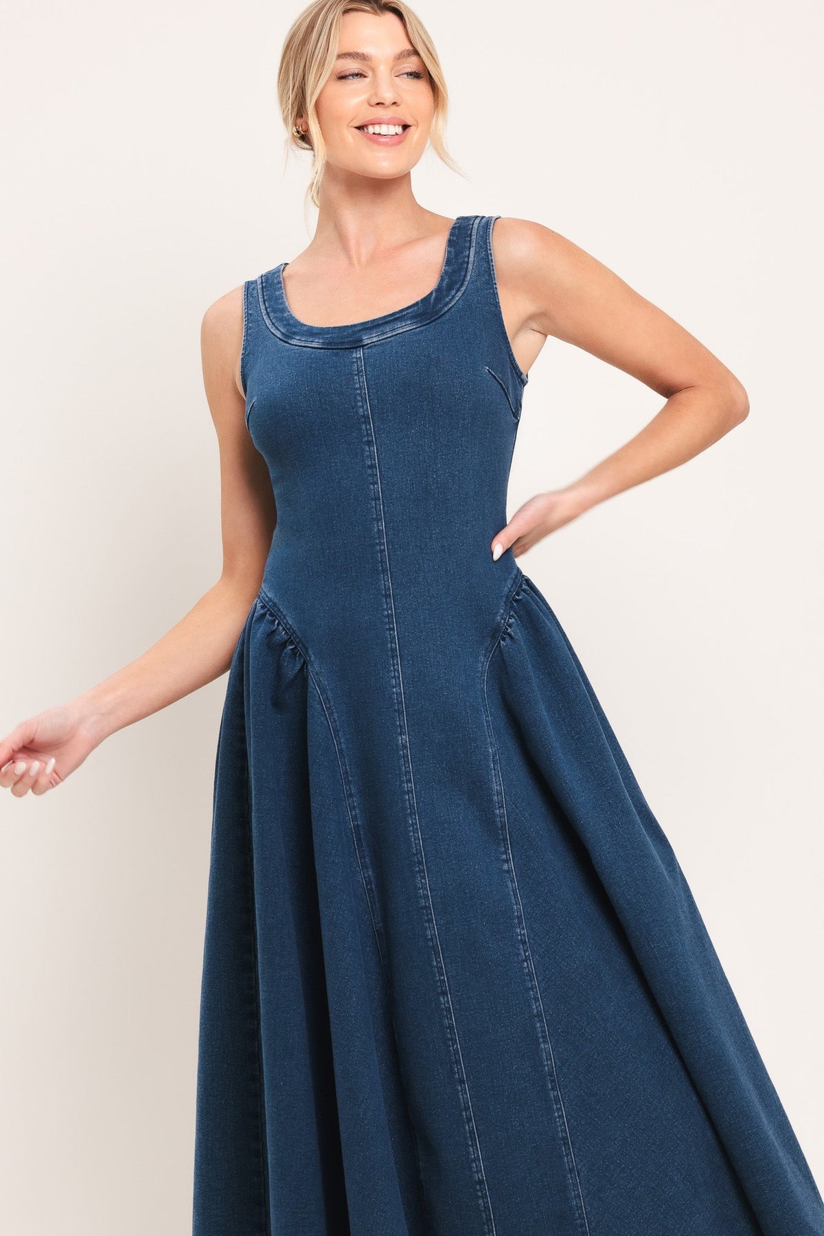 CLASSIC INDIGO DENIM MIDI DRESS