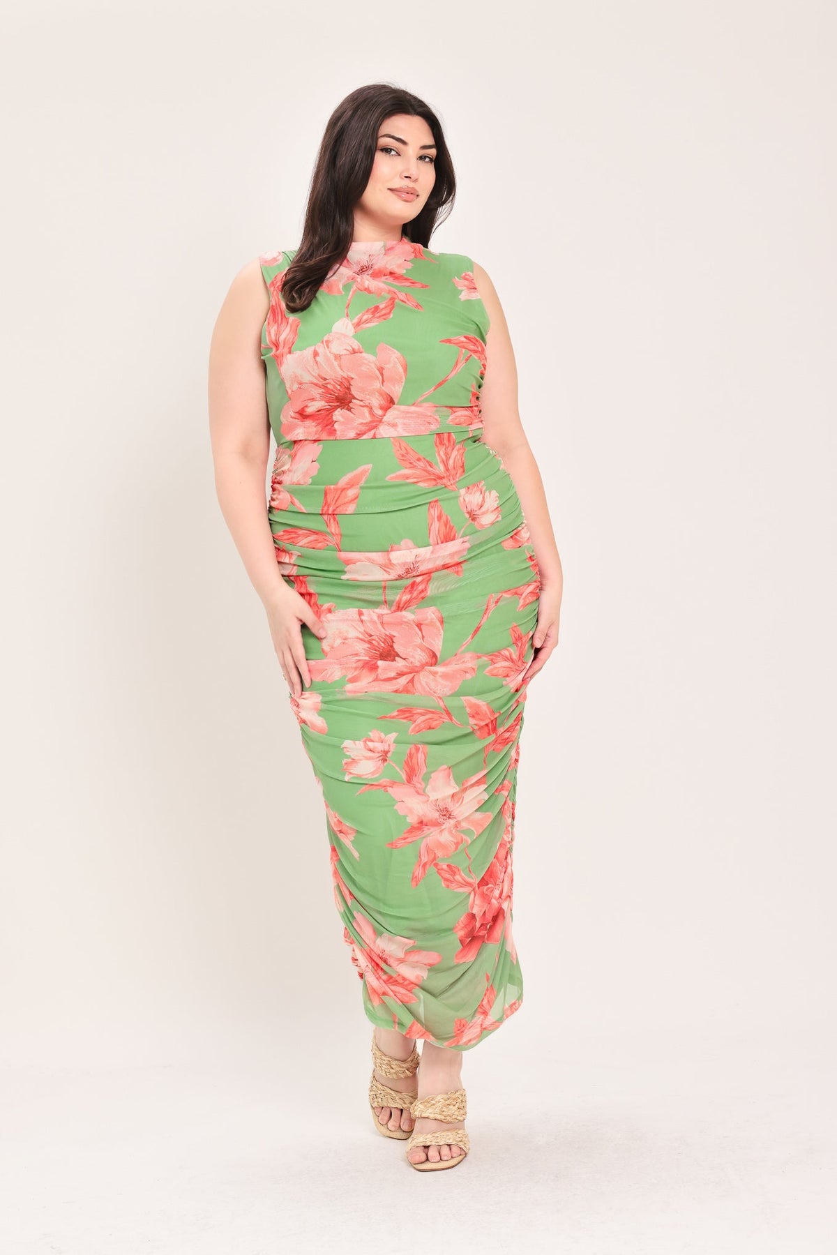 PARADISE GLOW POWER MESH MIDI DRESS
