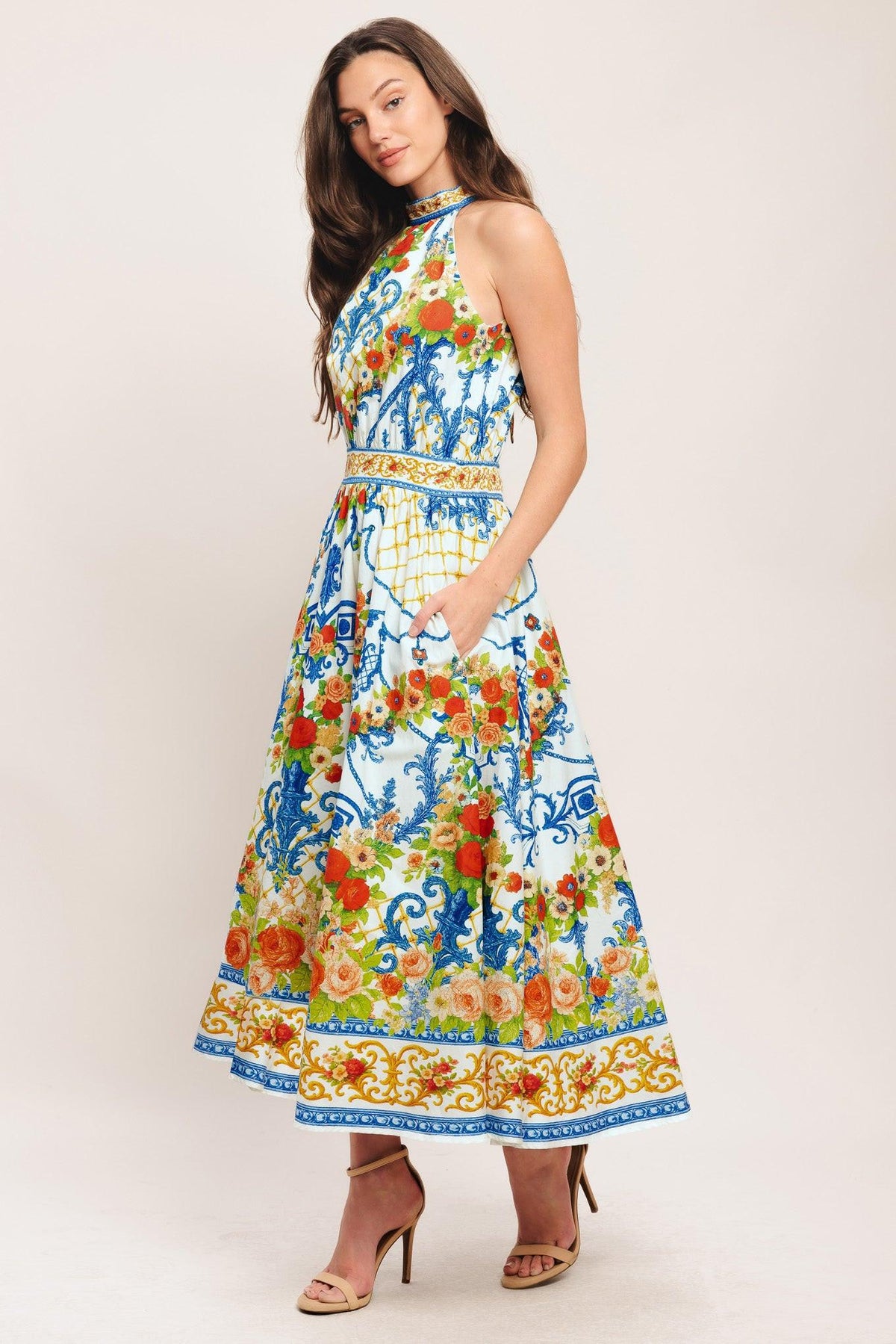 CERAMIC FLORA WOVEN MIDI DRESS