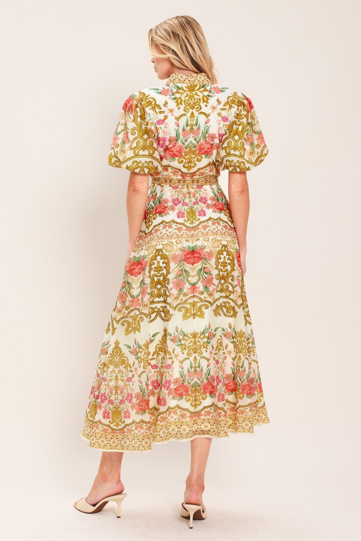 CHATEAU ROSE WOVEN MIDI SHIRT DRESS