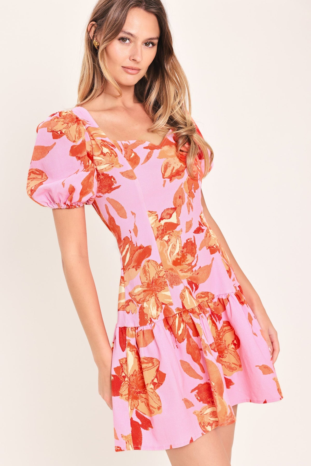 PINK BLOOM WOVEN MINI DRESS