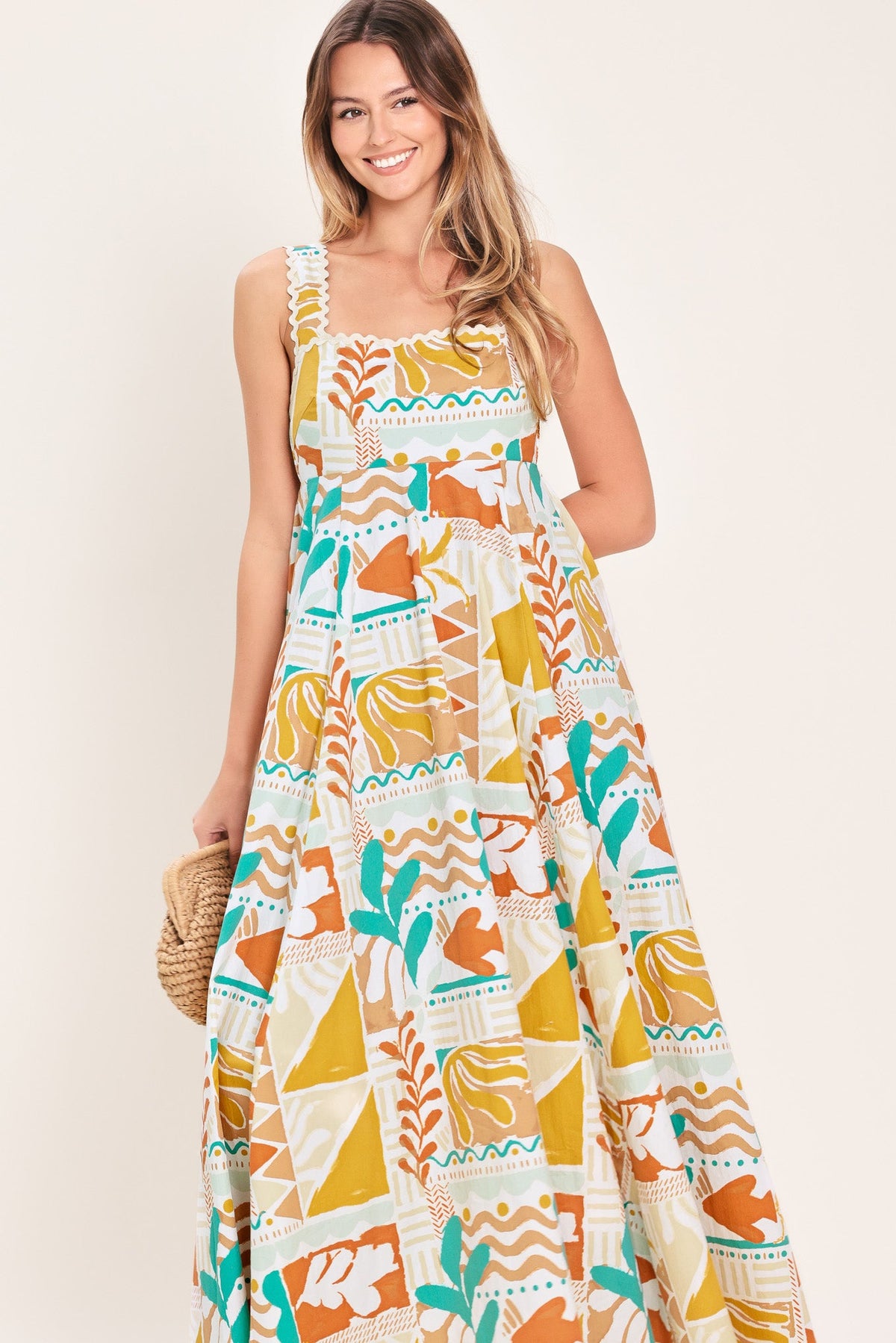 SUNSET MOSAIC WOVEN MIDI DRESS