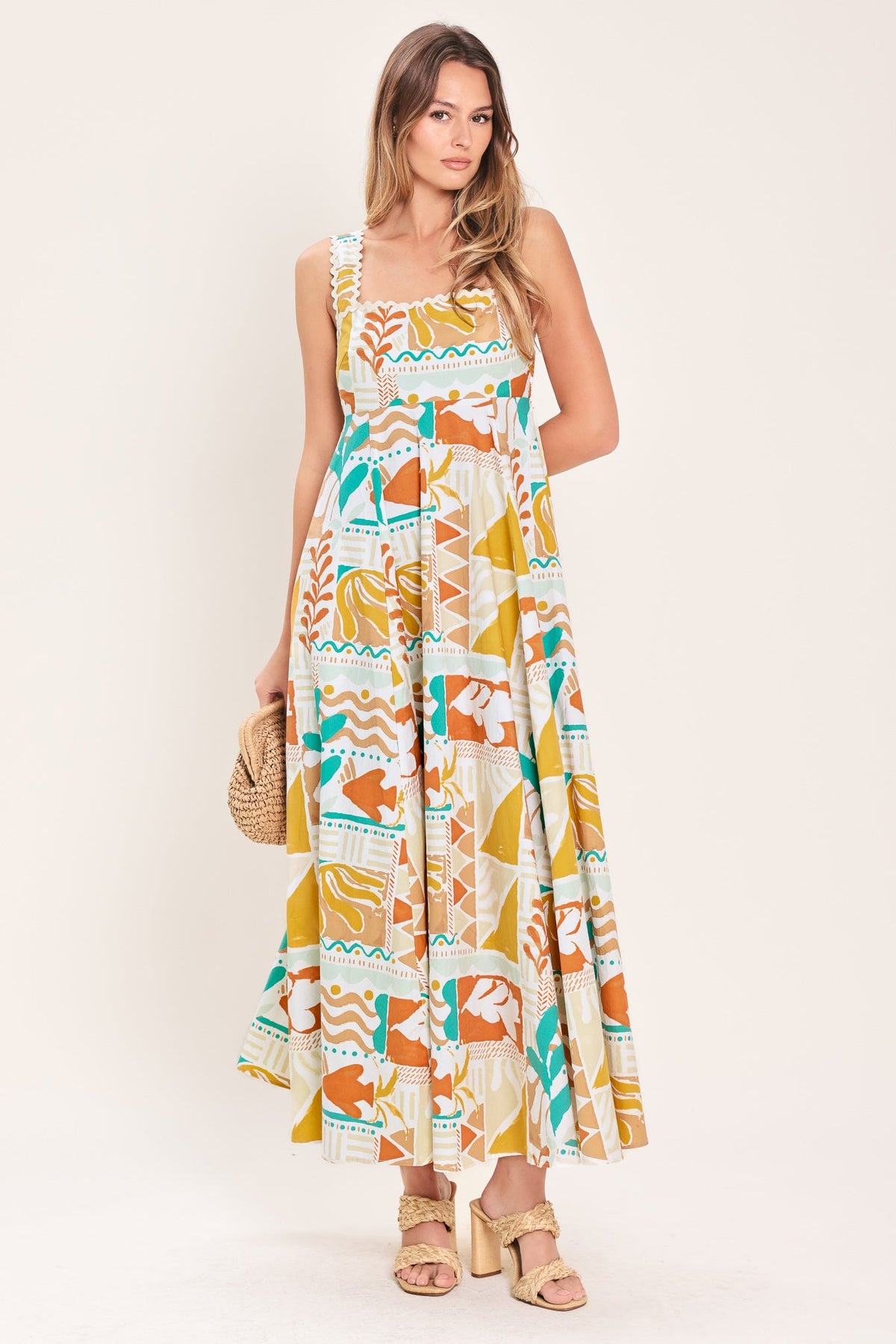 SUNSET MOSAIC WOVEN MIDI DRESS