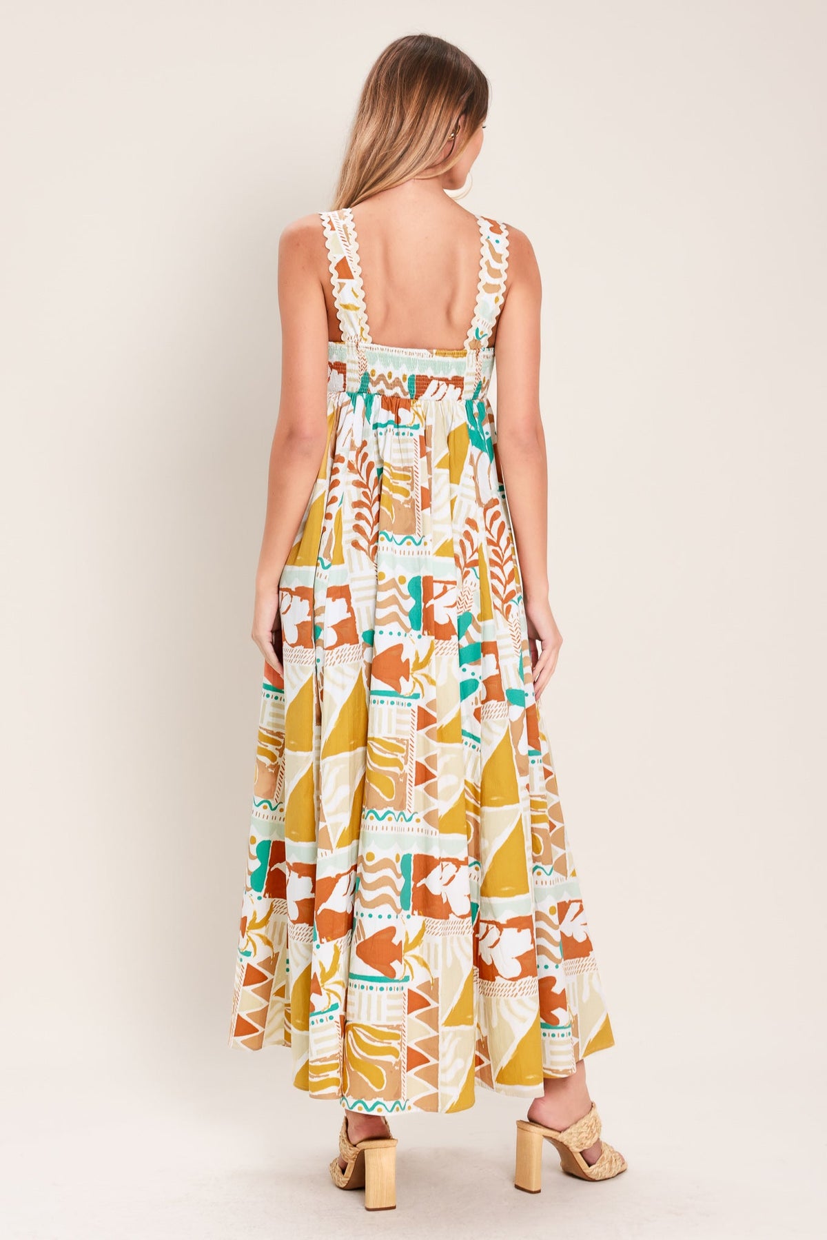 SUNSET MOSAIC WOVEN MIDI DRESS