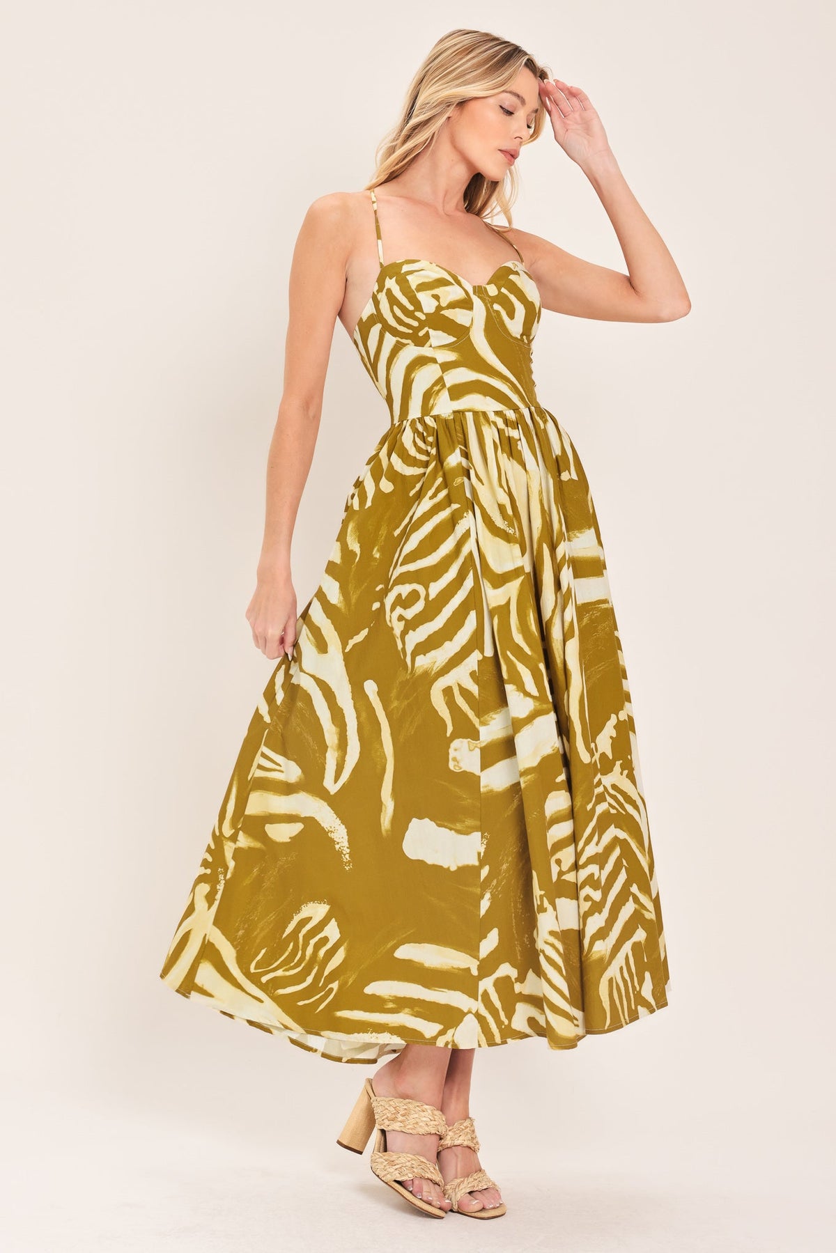 GOLDEN PALM ESCAPE WOVEN MIDI DRESS