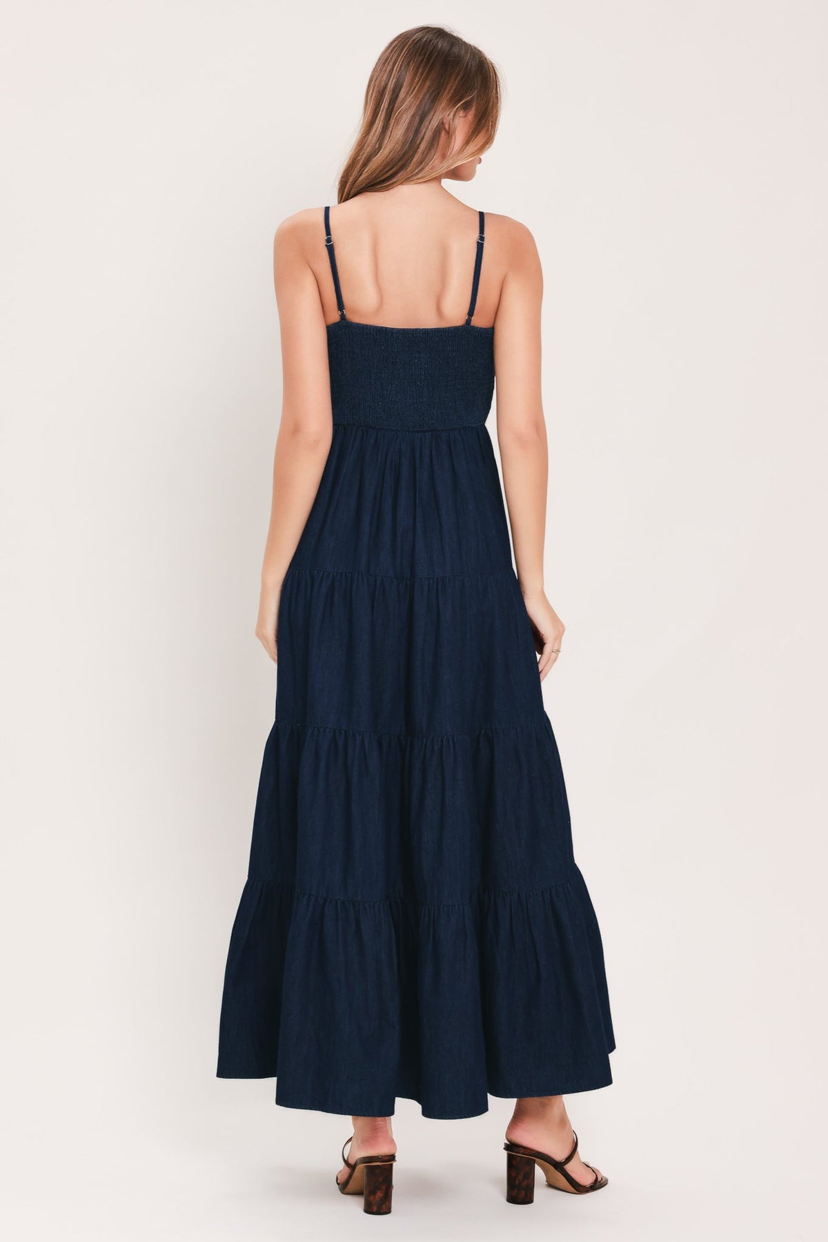 STARS ALONG THE SEAM DENIM MAXI DRESS