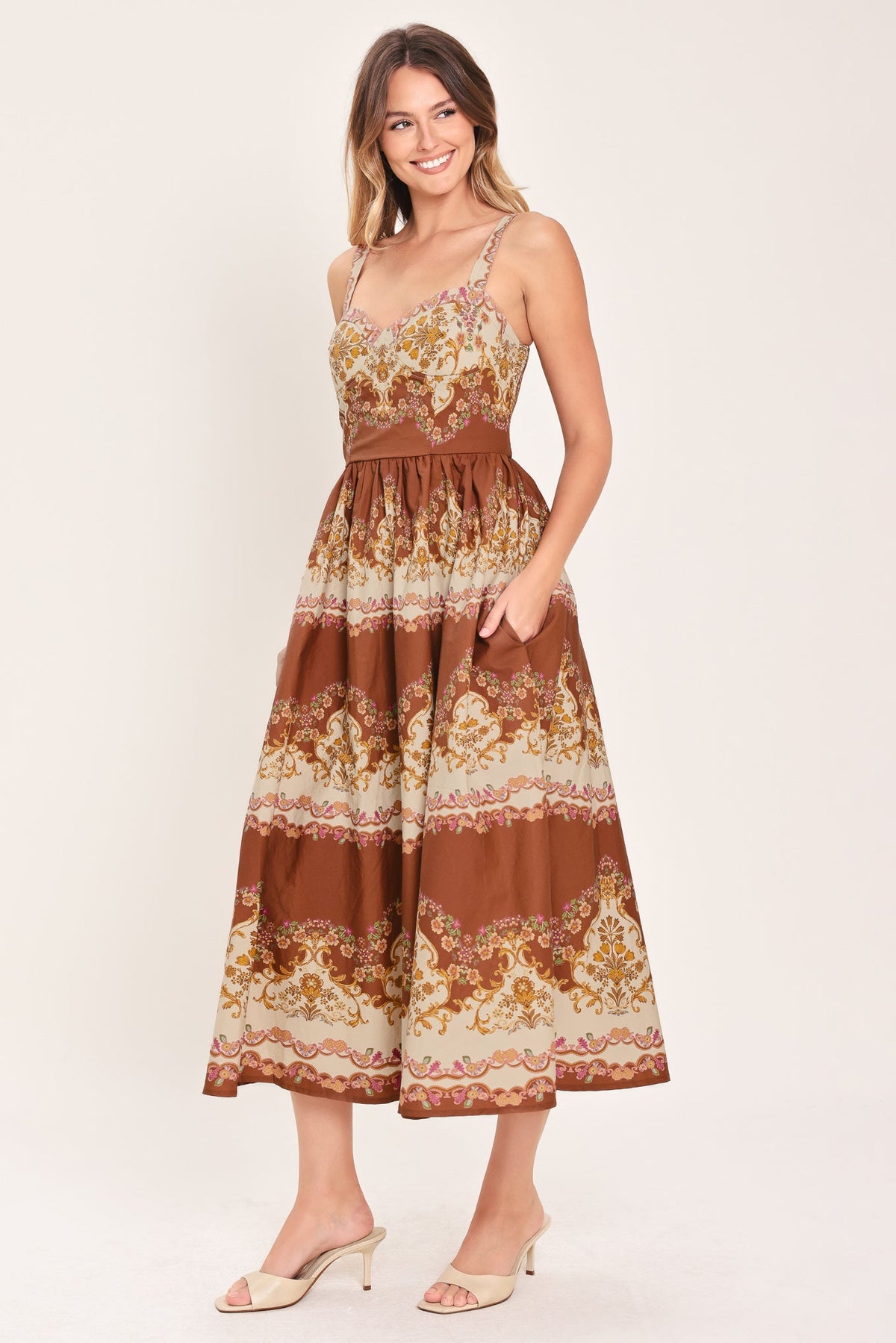 TOFFEE TREASURE WOVEN MIDI DRESS