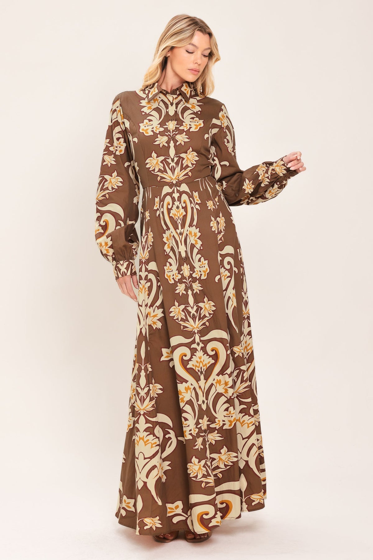 AMBER MEDALLION WOVEN SHIRT MAXI DRESS