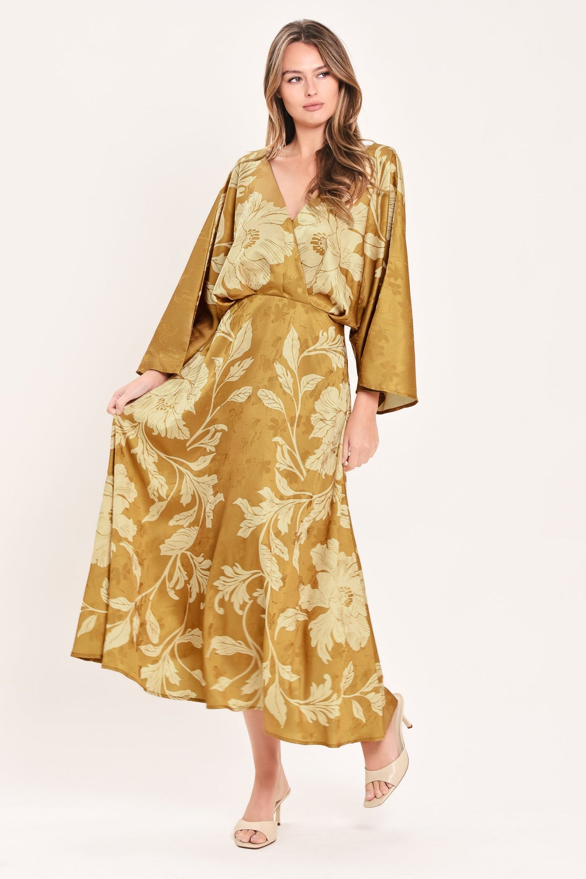 BUTTERSCOTCH BLOSSOM WOVEN MIDI DRESS