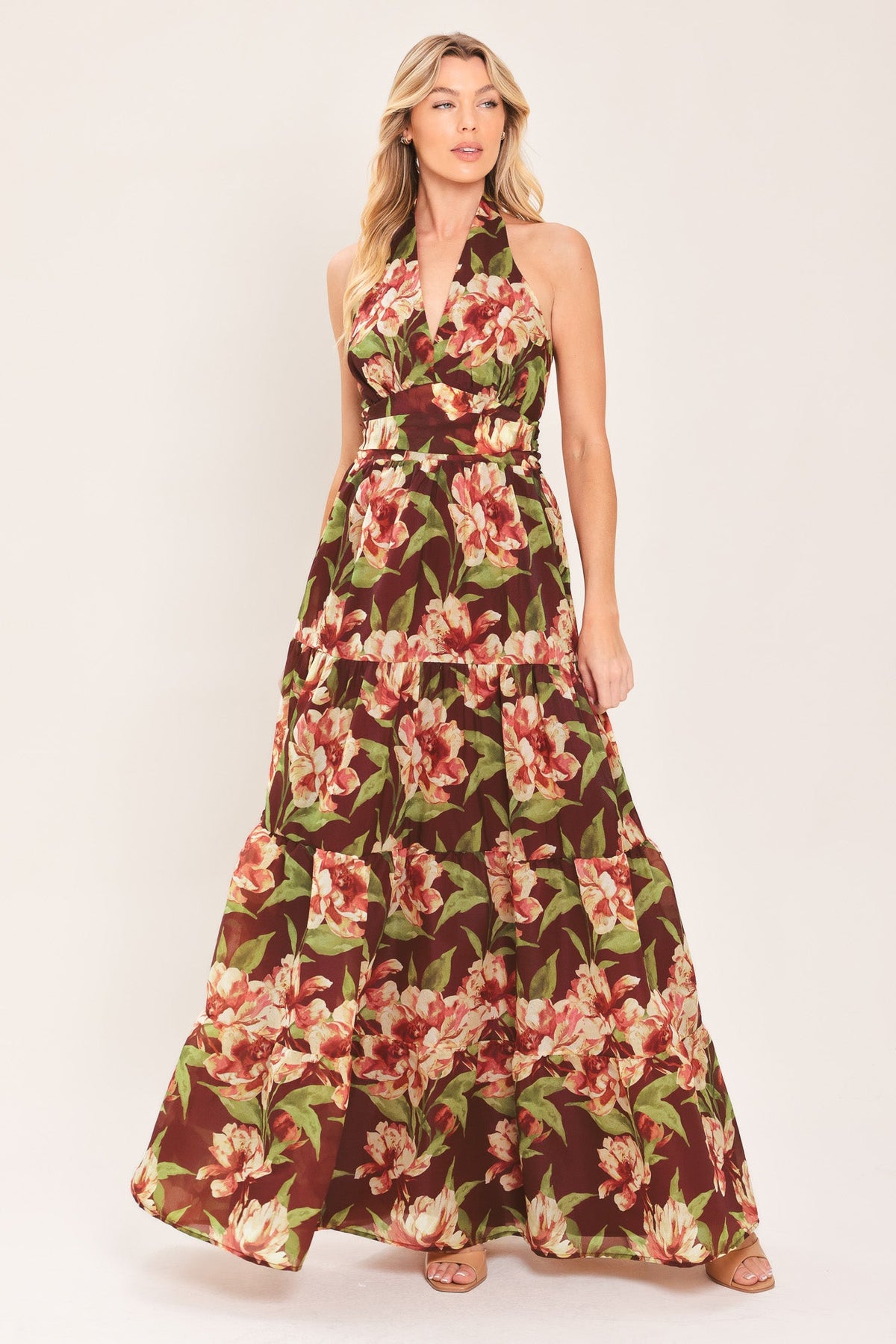 MERLOT MAGNOLIA WOVEN MAXI DRESS