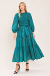 OCEAN DOT RUFFLE WOVEN MIDI DRESS