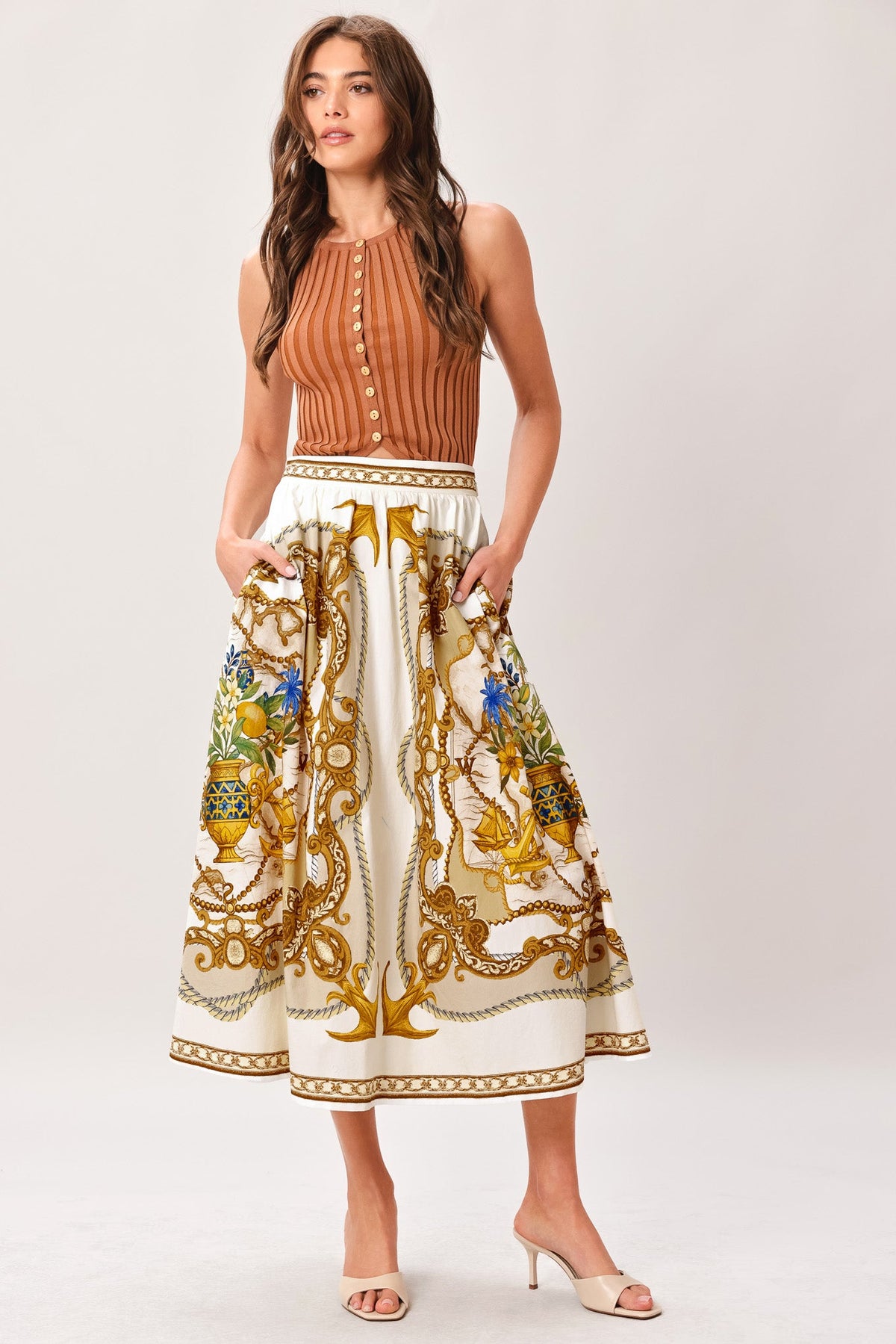 BAROQUE ESCAPE WOVEN MIDI SKIRT