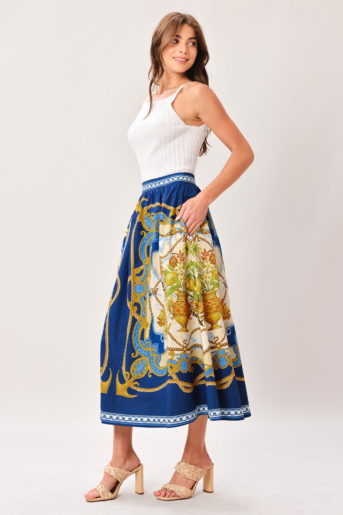 BAROQUE ESCAPE WOVEN MIDI SKIRT