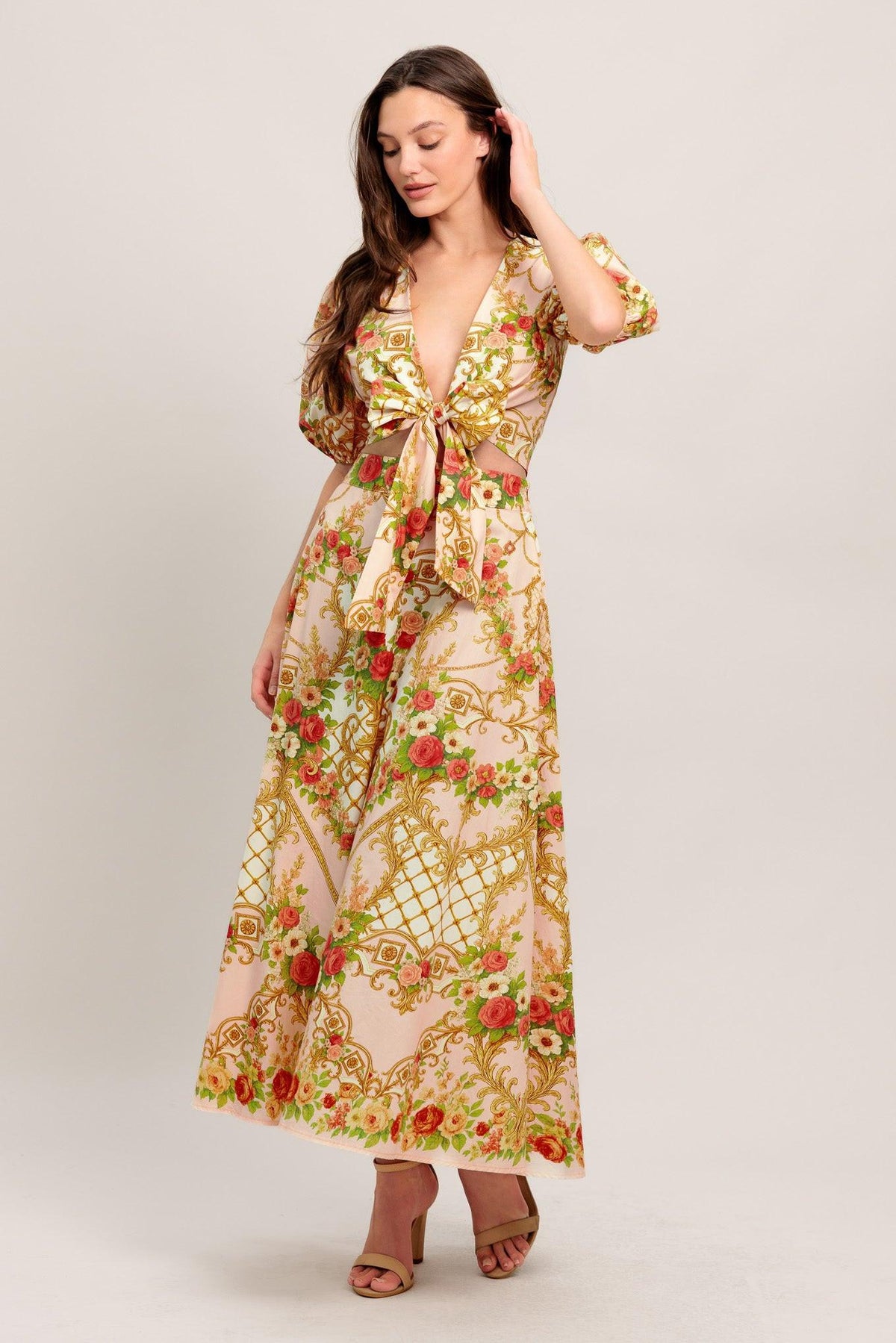 PALACE ROSE STATEMENT WOVEN CIRCLE MIDI SKIRT
