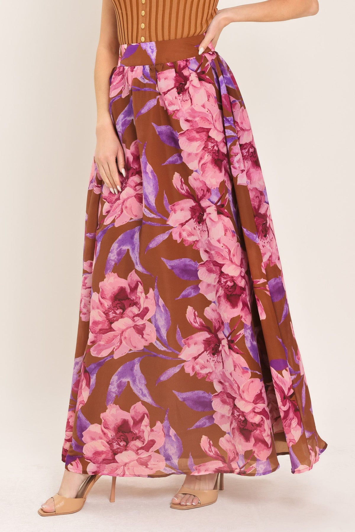PLUM BLOSSOM WOVEN FULL MAXI SKIRT