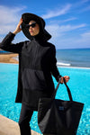 Black Faux Leather Beach Bag with Zipper CA2502-1