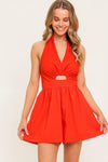 PLUM EMBRACE RED WOVEN ROMPER