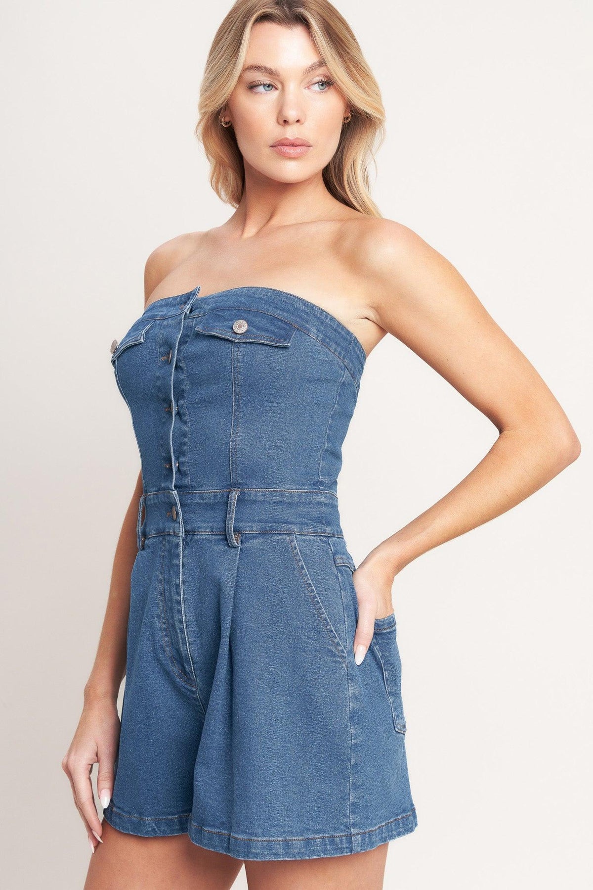 WEEKEND CRUSH DENIM ROMPER